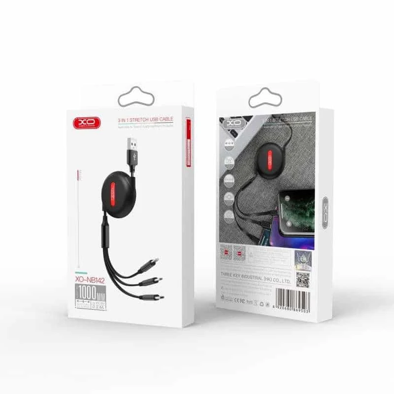 Câble XO Enrouleur USB - Lightning + USB-C + MicroUSB 1,0 M 2,4A 3 Câble XO Enrouleur USB - Lightning + USB-C + MicroUSB 1,0 M 2,4A – Image 3