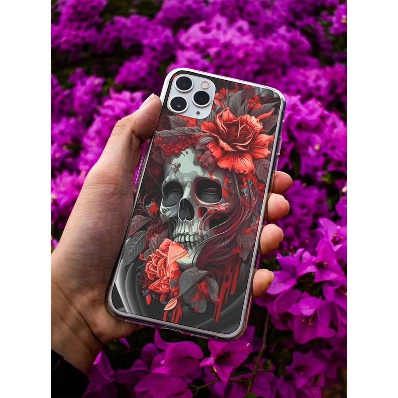 Coque Skull And Rose En Gel Pour IPhone 15 Pro 1 Coque Skull And Rose En Gel Pour IPhone 15 Pro